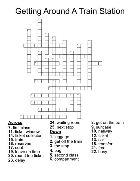 Train station crossword. All solutions for "train station" 12 letters crossword answer - We have 2 clues, 5 answers & 1 synonym for count 13 letters. Solve your "train station" crossword puzzle fast & easy … 