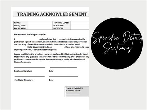 Training Acknowledgement Form Editable Word Template Human Etsy