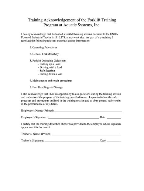 Training Acknowledgement Form the Form in Seconds Fill Out and Sign