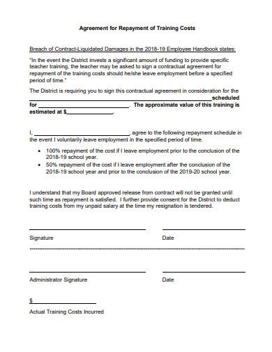 Training Repayment Agreement Template