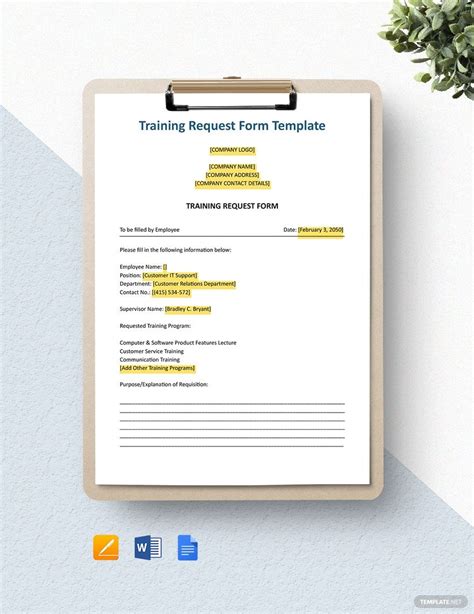 Training Requirements Form Template in Pages, Word, Google Docs