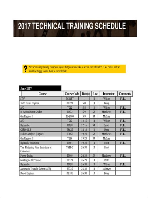 Training Schedule Examples 27+ in PDF Docs Sheets Excel MS