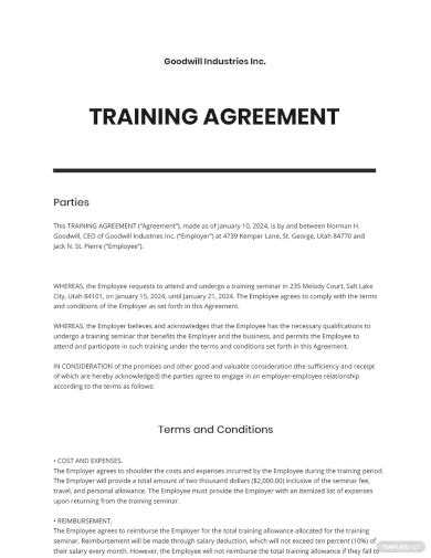 Training agreement sample letter.  Therefore, it should follow the right format.  This document ...