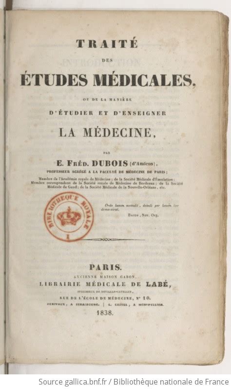Traité des études médicales ou de la manière d'étudier et d'enseigner la médecine. - A guide to american trade catalogs 1744 1900.