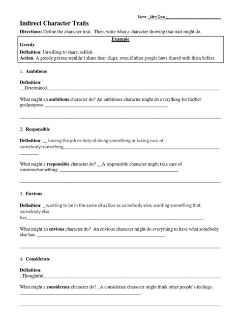 Traits Character Answer Indirect Key