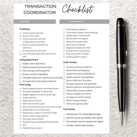 Transaction Coordinator Checklist Editable Etsy