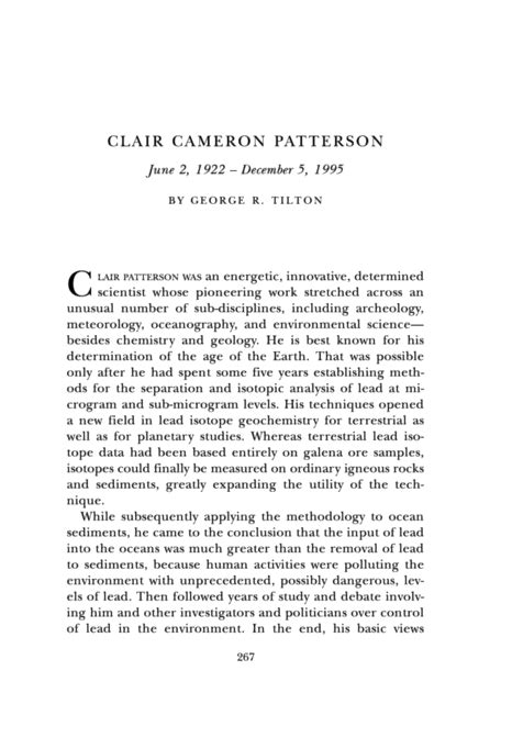 Transcribed Excerpts from Clair Cameron Patterson's Biography