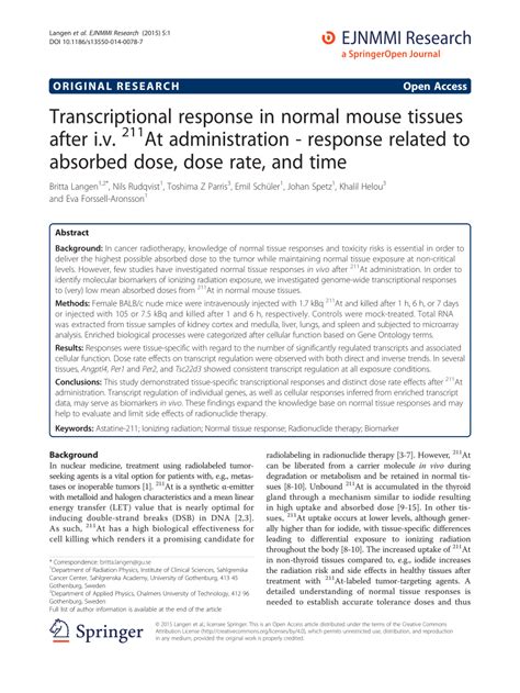 Transcriptional response in normal mouse tissues after i.v. 211At ...