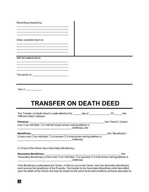 Transfer on Death Deed PDF Form Fill Out and Sign Printable
