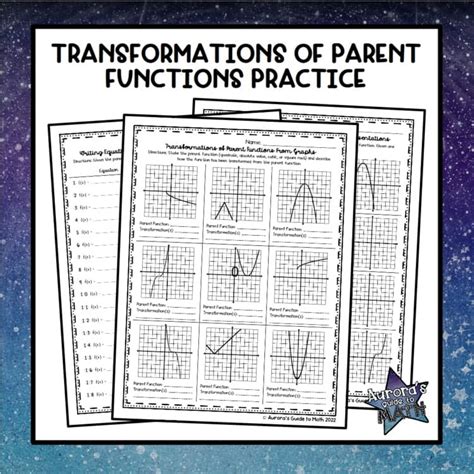 Transformation of parent functions practice.  Students will practice identifying ...