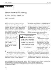 Transformational Learning: Reflections of an Adult Learning Story