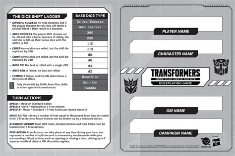 Transformers Roleplaying Game Expanded Character Sheet Journal