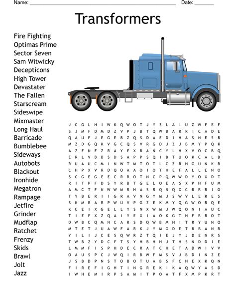 Transformers Word Search WordMint