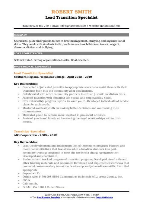 Transition specialist job description. Things To Know About Transition specialist job description. 