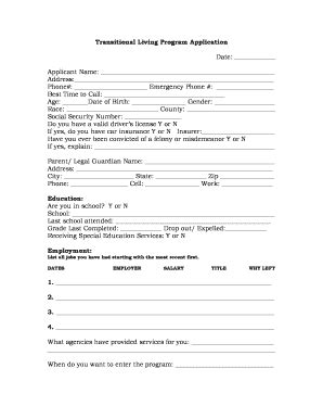 Transitional Living Program Application
