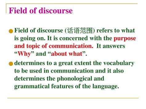 Translate field of discourse in Tagalog with examples