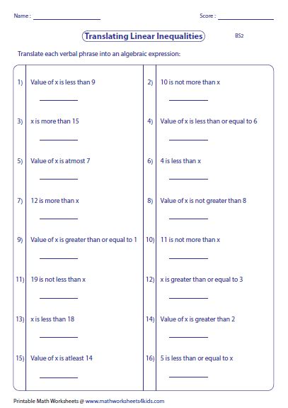Translating Linear Inequalities Worksheet Answers Must Check