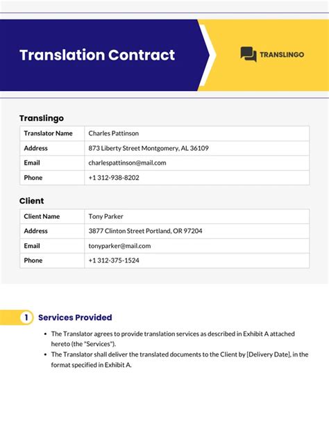 Translation Contract Template Generate & Download Bonsai