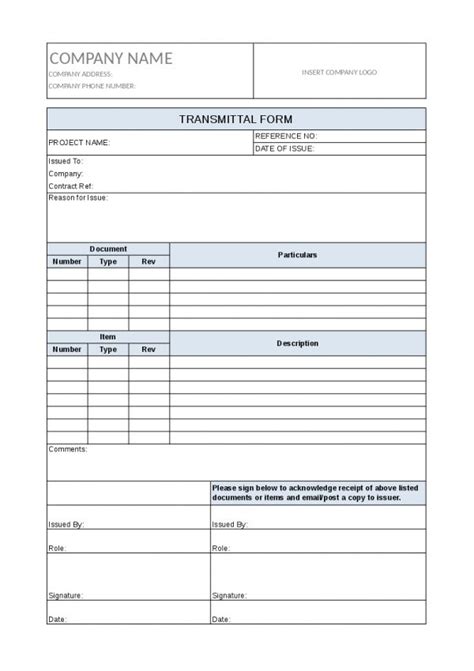 Transmittal Form Project Manager Store