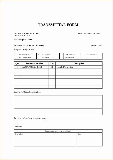 Transmittal Form Template