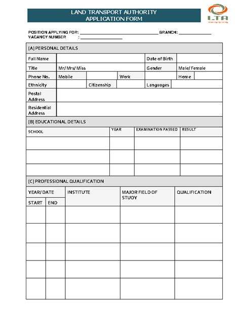 Transport authority job application form - Australian Examples …