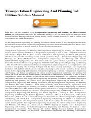 Transportation Engineering And Planning 3rd Edition Solution Manual Pdf