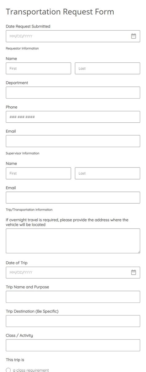 Transportation Request Form Templates 123FormBuilder