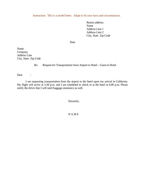 Transportation request letter to company. .  ...