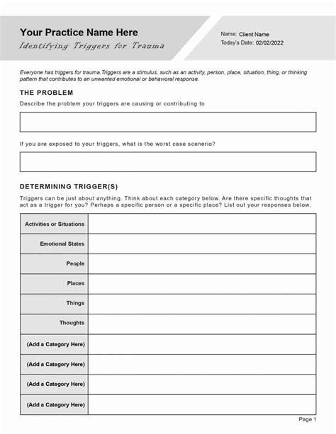 Trauma Worksheets For Adults