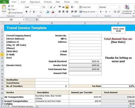 Travel Agency Invoice Template Excel Invoice Templates