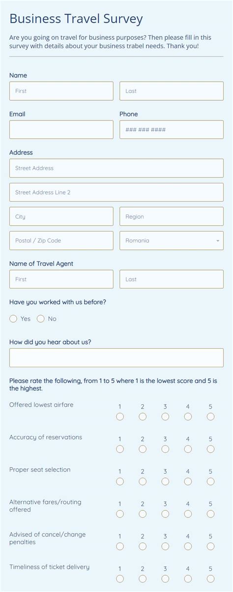 Travel Agent Client Questionnaire Template 123FormBuilder