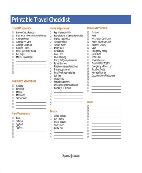 Travel Checklist Template 12+ Free Samples, Examples Format Download
