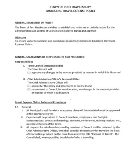Travel Expense Policy Examples 7+ PDF, Word Examples