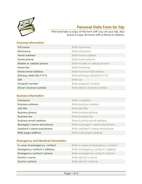 Travel Itinerary And Personal Data Form