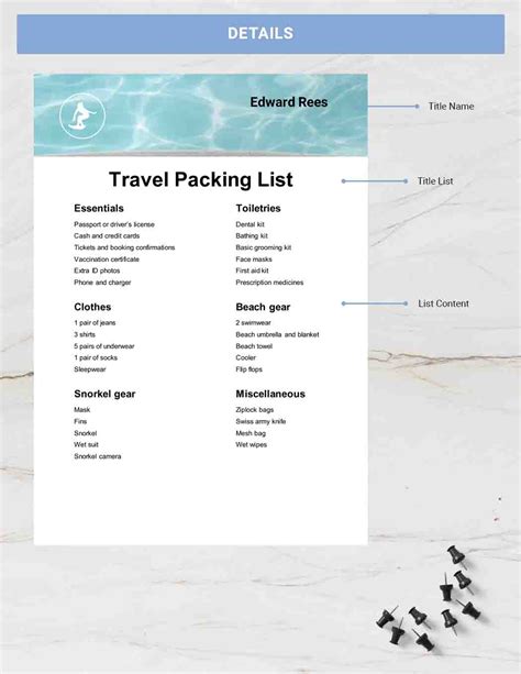 Travel Packing List Template Google Docs Word Apple Pages