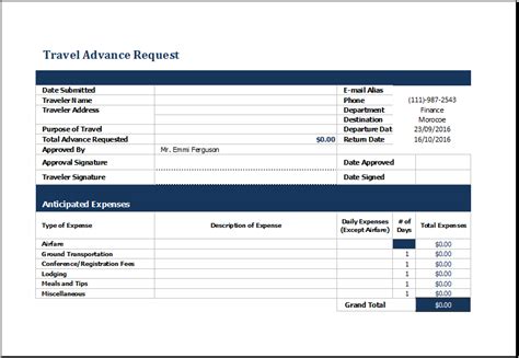 Travel Request Form Template Excel Templates