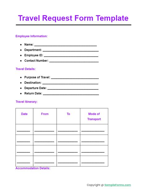 Travel Request Form Template Form example download