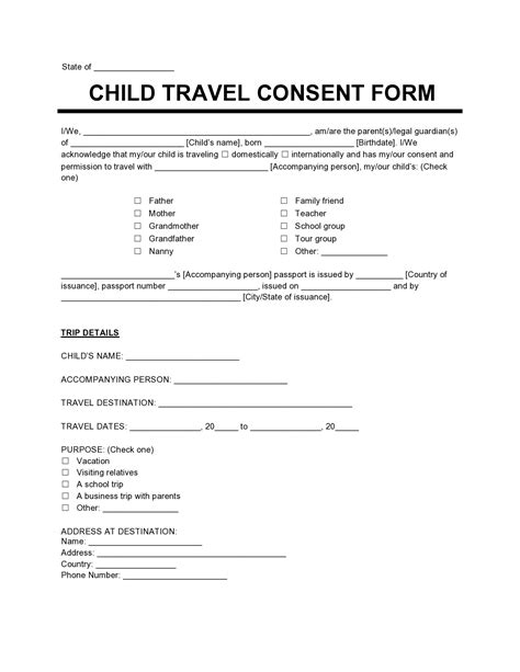 Travel consent form. What is a Child Travel Consent form? A Child Travel Consent gives a minor child permission to travel without their parents or legal guardians. Use this form when your child needs to travel alone or … 