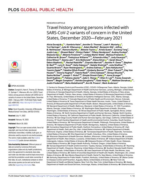 Travel history among persons infected with SARS-CoV-2 variants …