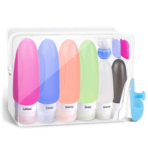 Travel liquid containers. 18 Pack Travel Size Plastic Squeeze Bottles for Liquids, 30ml/1Oz TSA Approved Travel Bottles Makeup Toiletry Cosmetic Containers Leak-Proof Travel Containers with Flip Caps Refillable. Options: 2 sizes. 4.5 out of 5 stars. 667. 100+ bought in past month. $9.98 $ 9. 98 ($0.55 $0.55 /Count) 