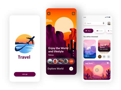 Travel mobile application. Travel App UI design is a user-friendly interface that allows users to easily find travel destinations, recommend restaurants and tour budgets, and plan short trips. The design features a clean, modern layout, intuitive navigation, and clear calls to action. The home screen displays popular destinations and featured deals, with the option to ... 