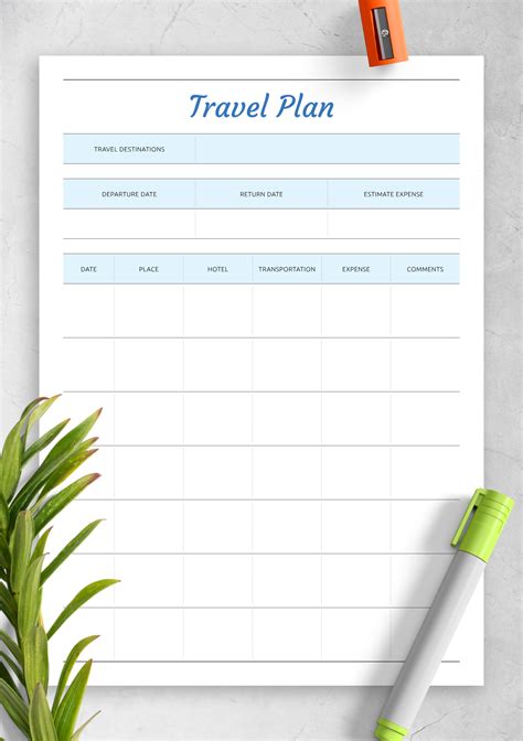 Travel plan template. About this template. Core Features: 1. Travel Itinerary Management. Simplify your travels with an intuitive system that manages every aspect of your journey. From departure to return, track flights, hotel stays, and activities to ensure you don't miss any highlights during your adventures. 2. 