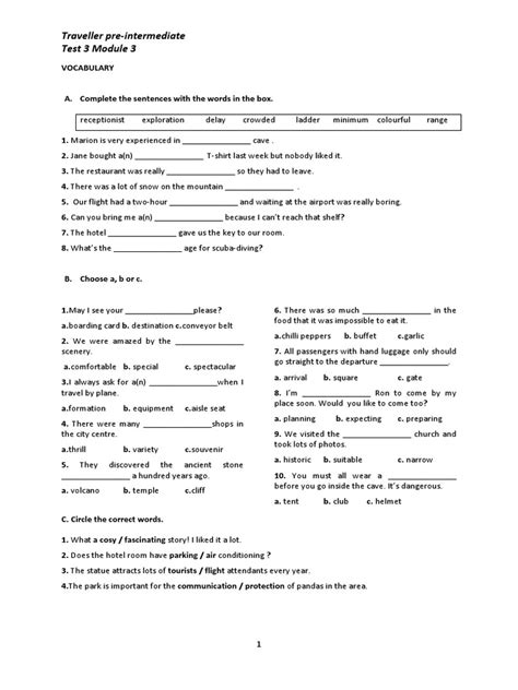 Traveller Pre Intermediate Test 3
