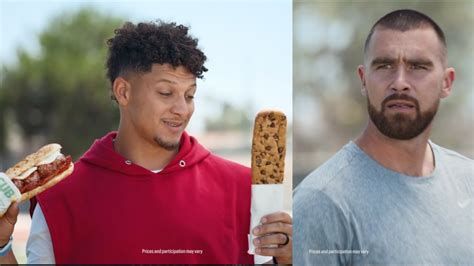Travis kelce subway ad. Published: Oct 26, 2023 at 11:54 AM. Nick Shook. Around The NFL Writer. Patrick Mahomes and Travis Kelce are on a heater that even their best tandem commercial couldn't top. … 