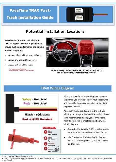Trax 4v passtime. Trax OBD Features Pinpoint GPS Tracking - Keep an eye on your vehicles and manage risk with precise GPS tracking. OBDII Harness - TRAX OBD comes with an integrated passthrough harness that allows you to quickly install the TRAX device via the OBD II port, while still allowing diagnostics access. 