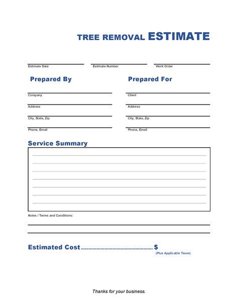 Tree Removal Estimate Form Designsnprint