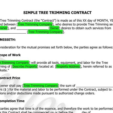 Tree Trimming Contract Template Tree Removal Contract Etsy in 2023