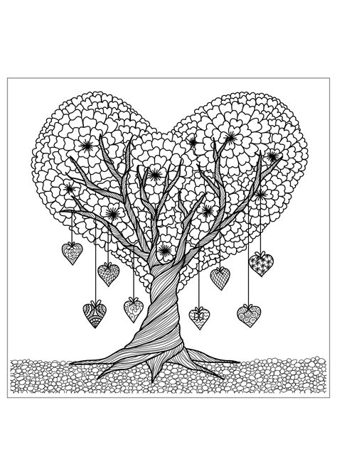 Tree details Flowers Adult Coloring Pages