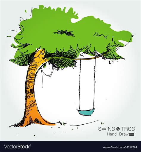 Tree with swing hand draw Royalty Free Vector Image