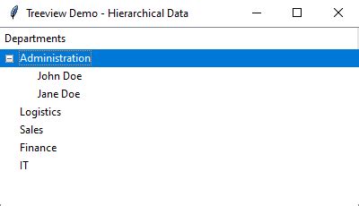Treeview insert tkinter.  Within a node the items are indexed: 0 being the first item, 'end'...